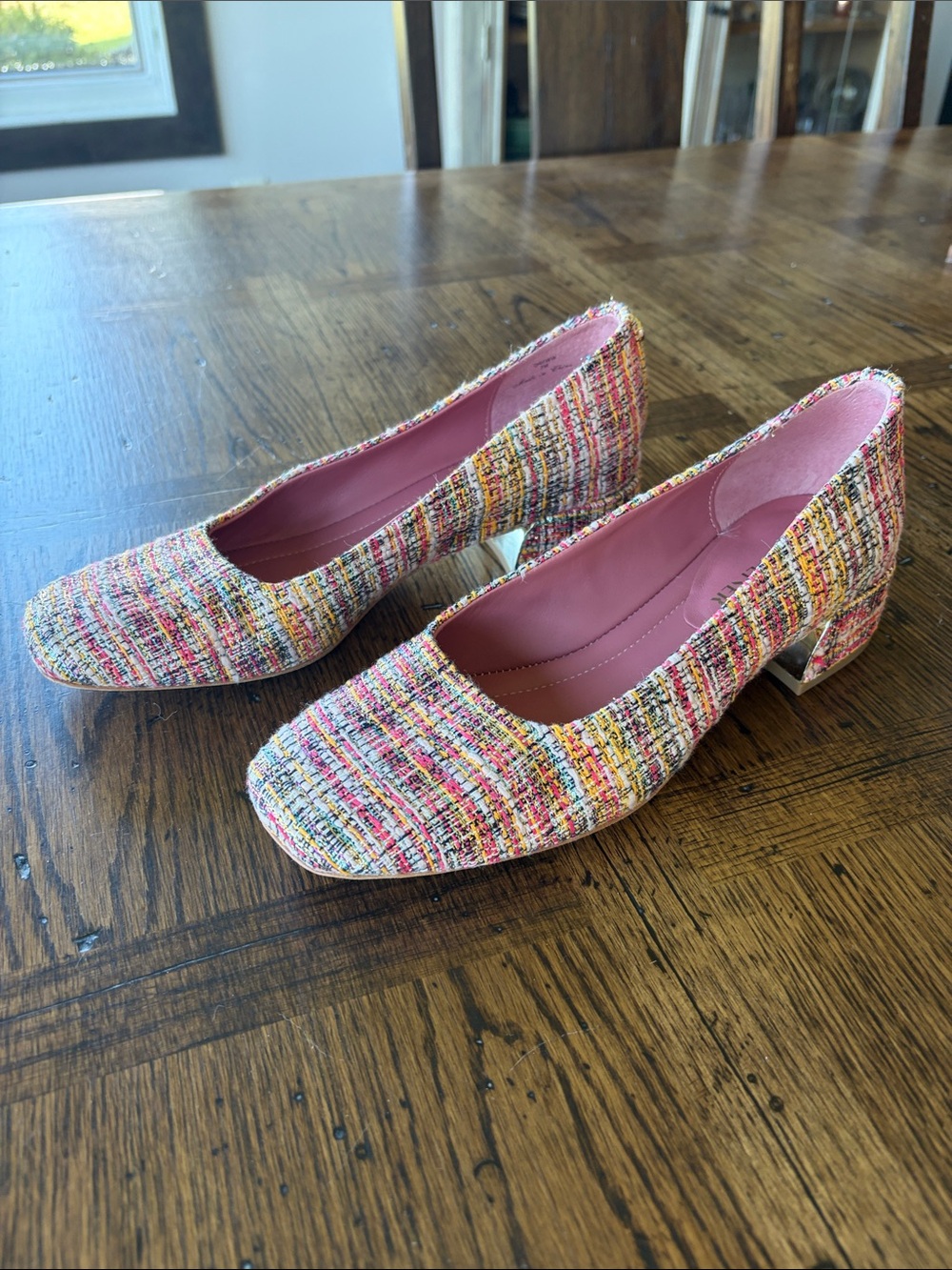 Women's Multicolor Tweed Block Heel Pumps - Pink Lining size 7
